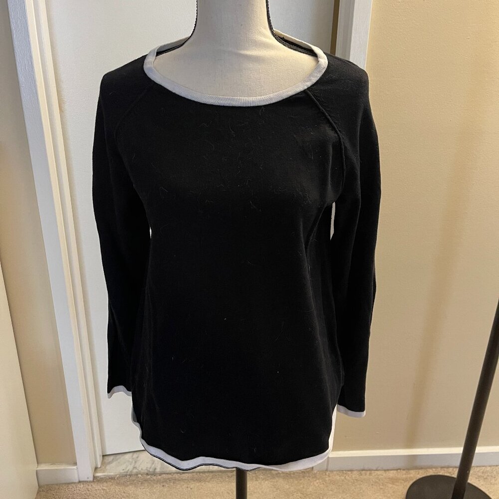 Long sleeve, Karen Scott Top Blue with White trim, Size S